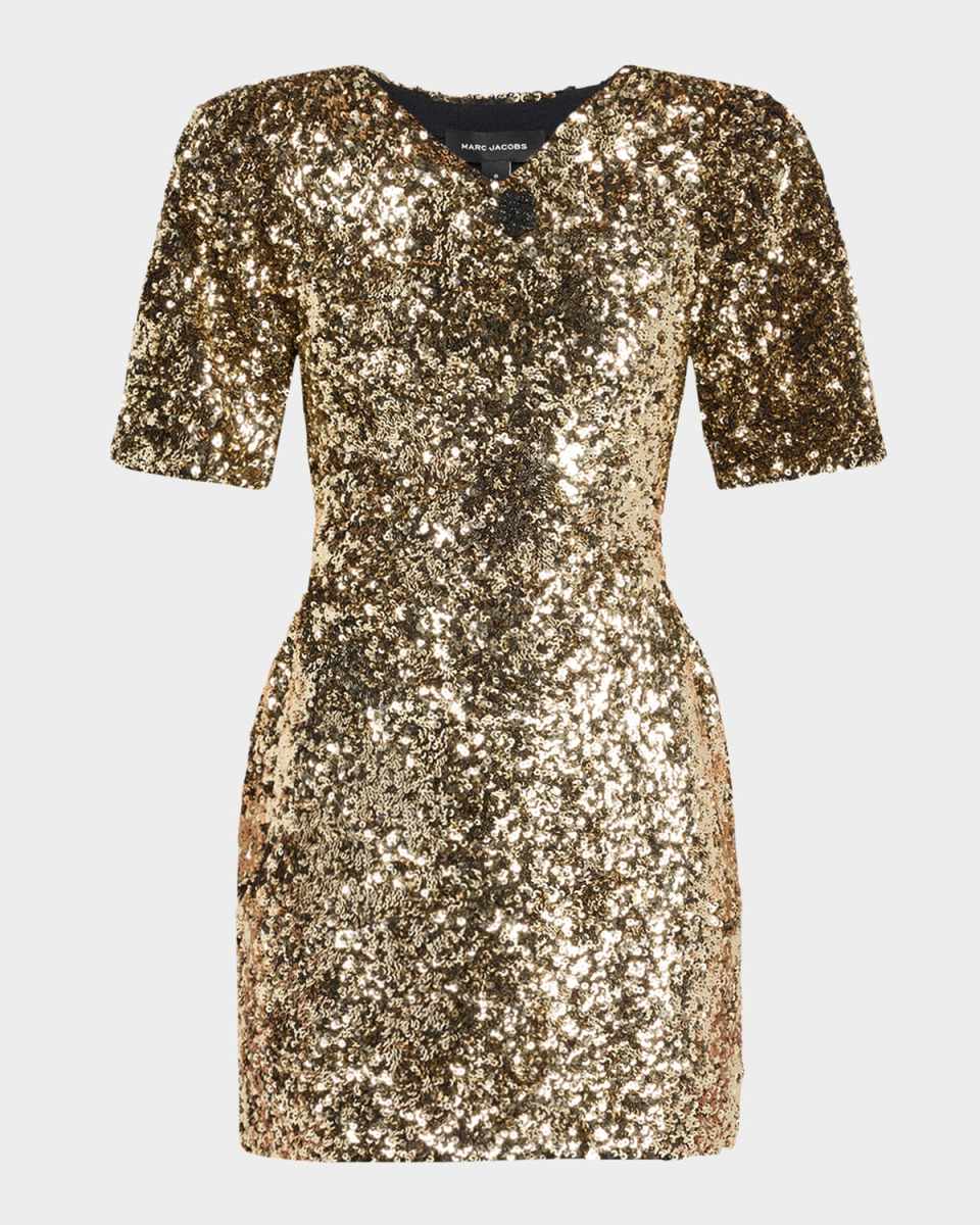 V-Neck Sequin Knit Mini Dress